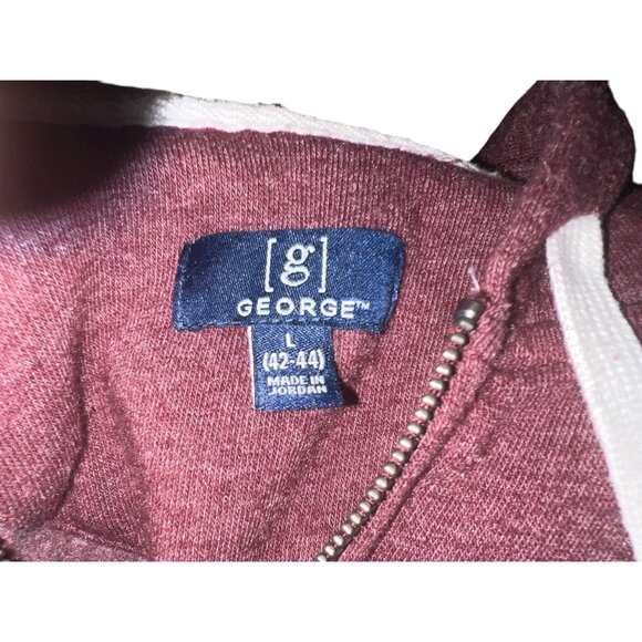 George Maroon Zip-Up Hoodie With White & Black Striped Sleeves Size Large Womens - Picture 3 of 10